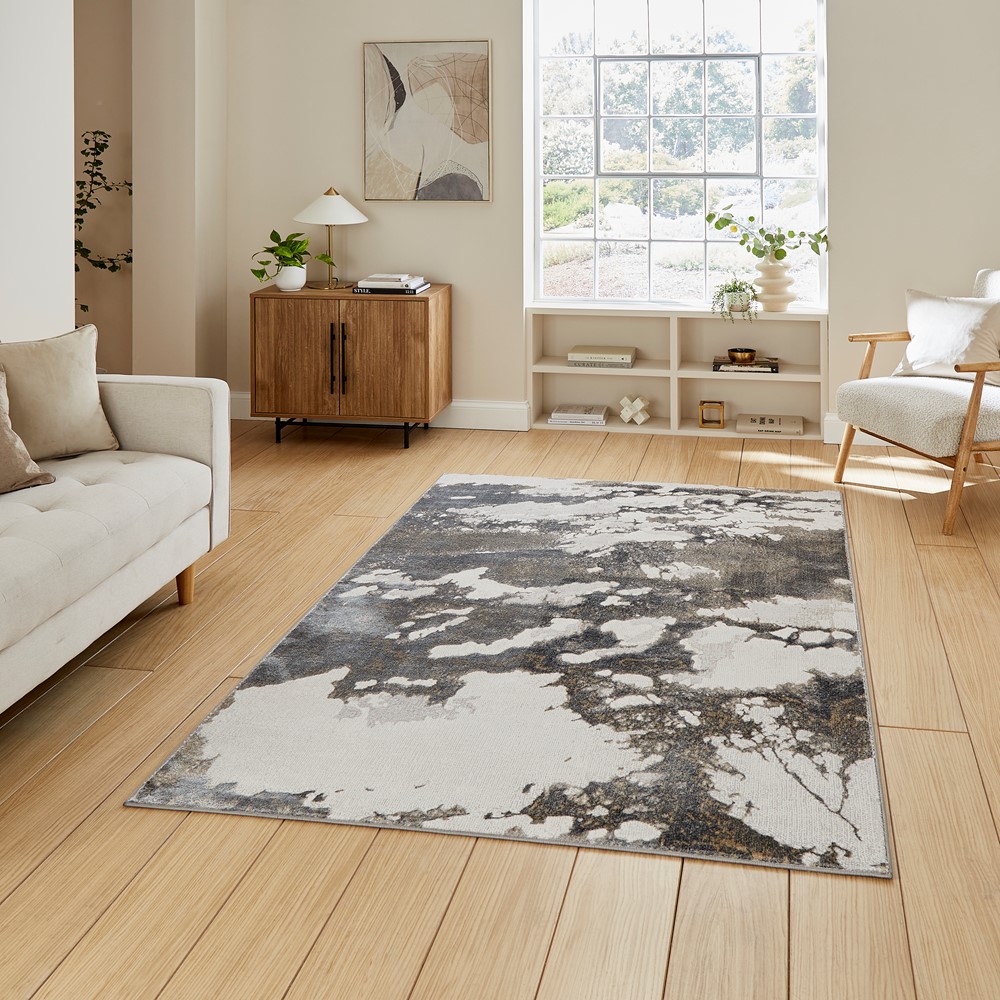 Tidal TL447 Modern Abstract Marble Rugs in Silver Dark Grey